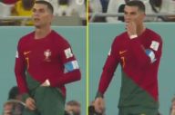 Ronaldo bewilders fans by putting hand down shorts and pulling something to eat